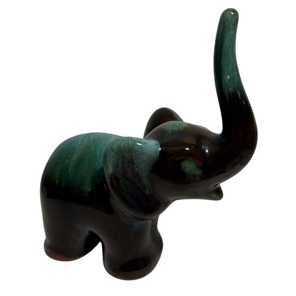 Blue Mountain Pottery Elephant Figure Green & Black Glaze 4.75" Tall Canada MCM